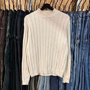 Vintage 90s Consensus White Ribbed Knit Sweater, Made in USA, Size Large